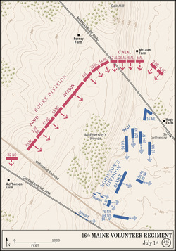 16th Maine Volunteer Regiment. Map.